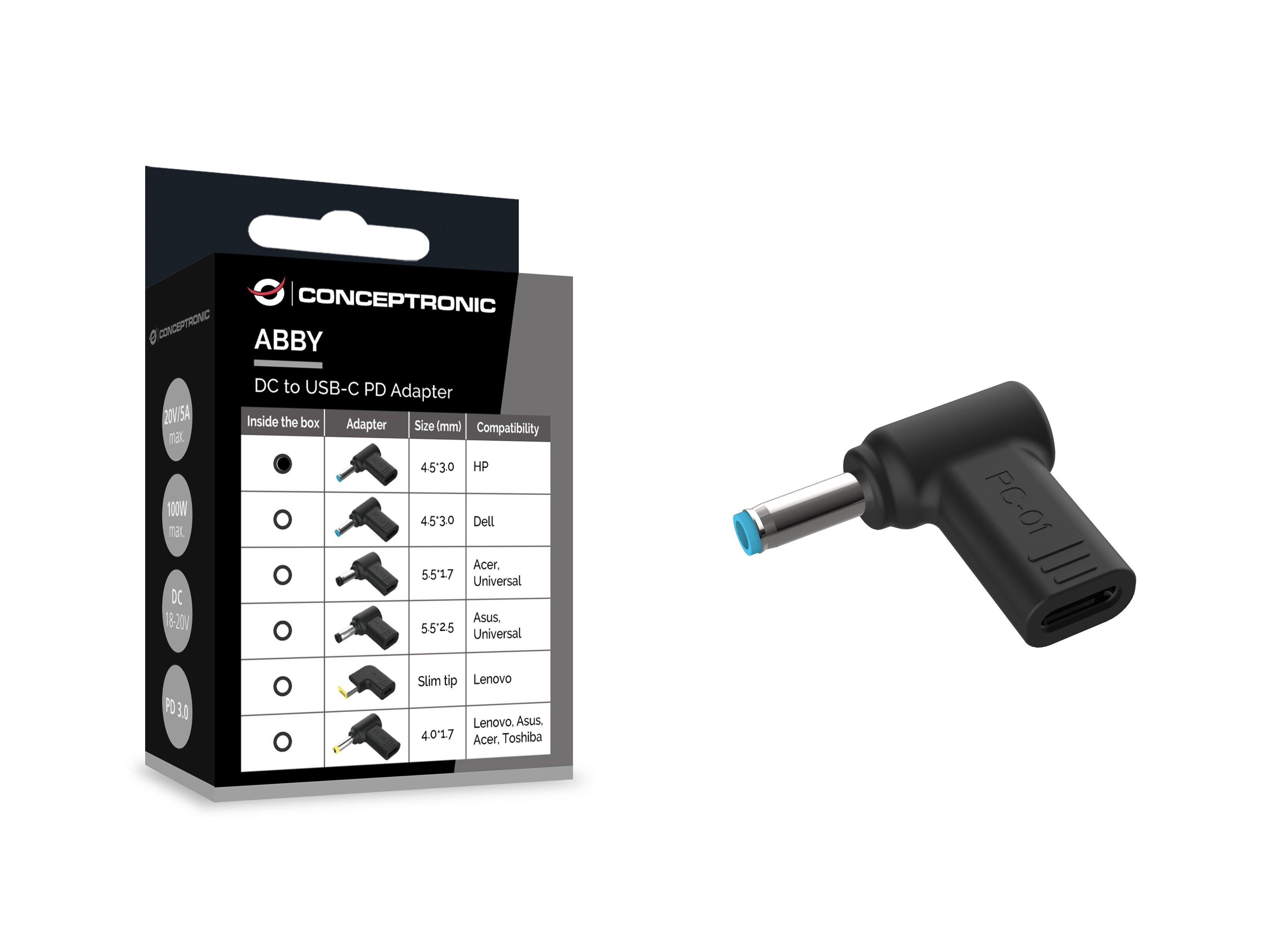 Conceptronic USB-C — Adaptador cargador 18-20V para portátiles HP 3