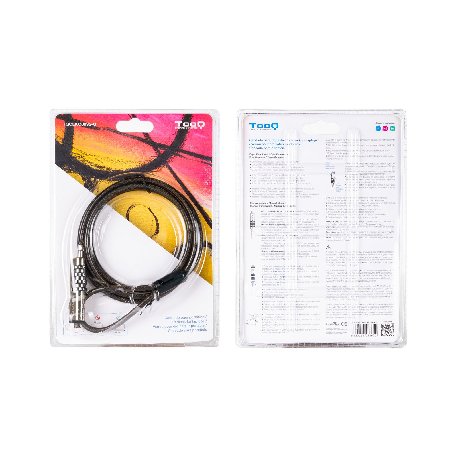 TOOQ TQCLKC0035-G — Cable seguridad portátil con combinación nano 2