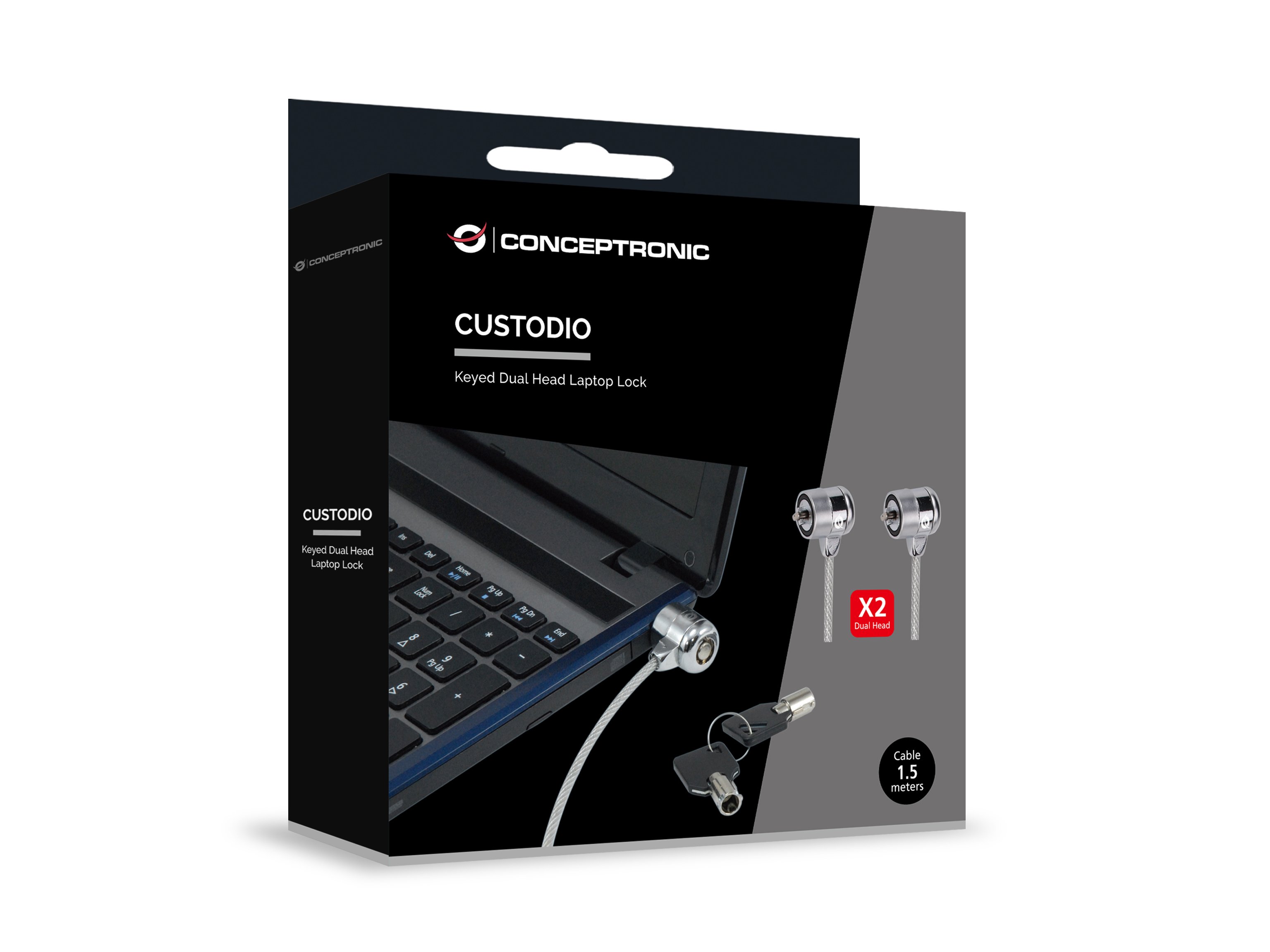 CONCEPTRONIC Cable Seguridad — Doble cabezal con llave, 1.5m 5