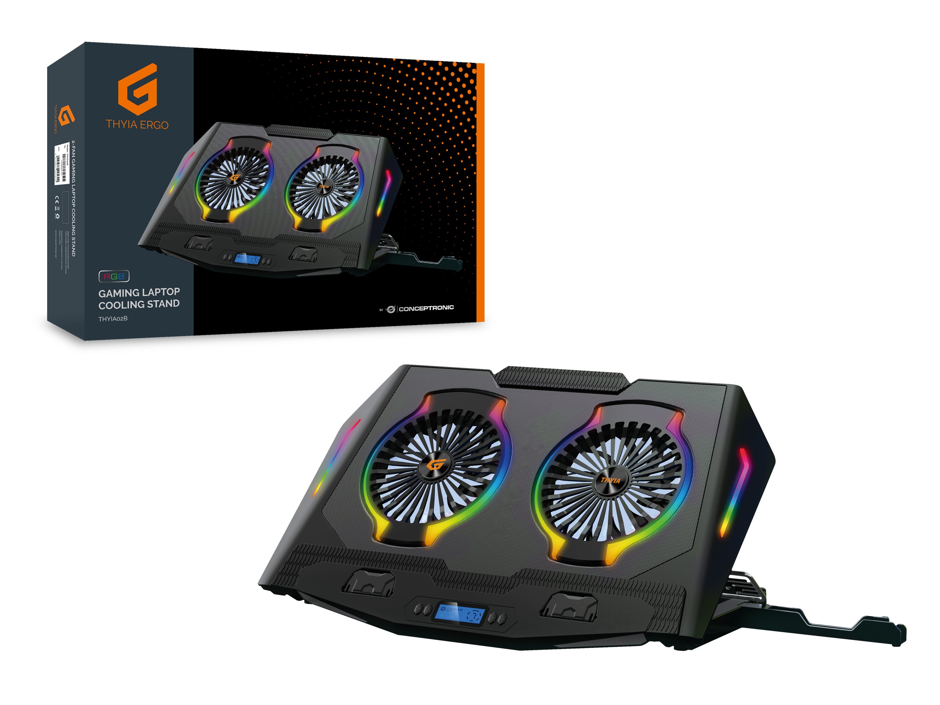 CONCEPTRONIC Base Refrigeración Gaming — Hasta 17" con 2 ventiladores y luz RGB — vista detalle 1