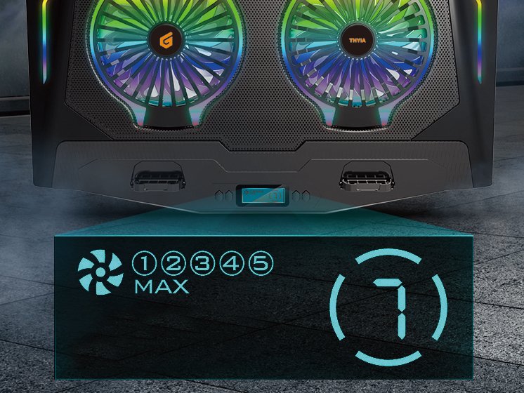 CONCEPTRONIC Base Refrigeración Gaming — Hasta 17" con 2 ventiladores y luz RGB — vista detalle 2