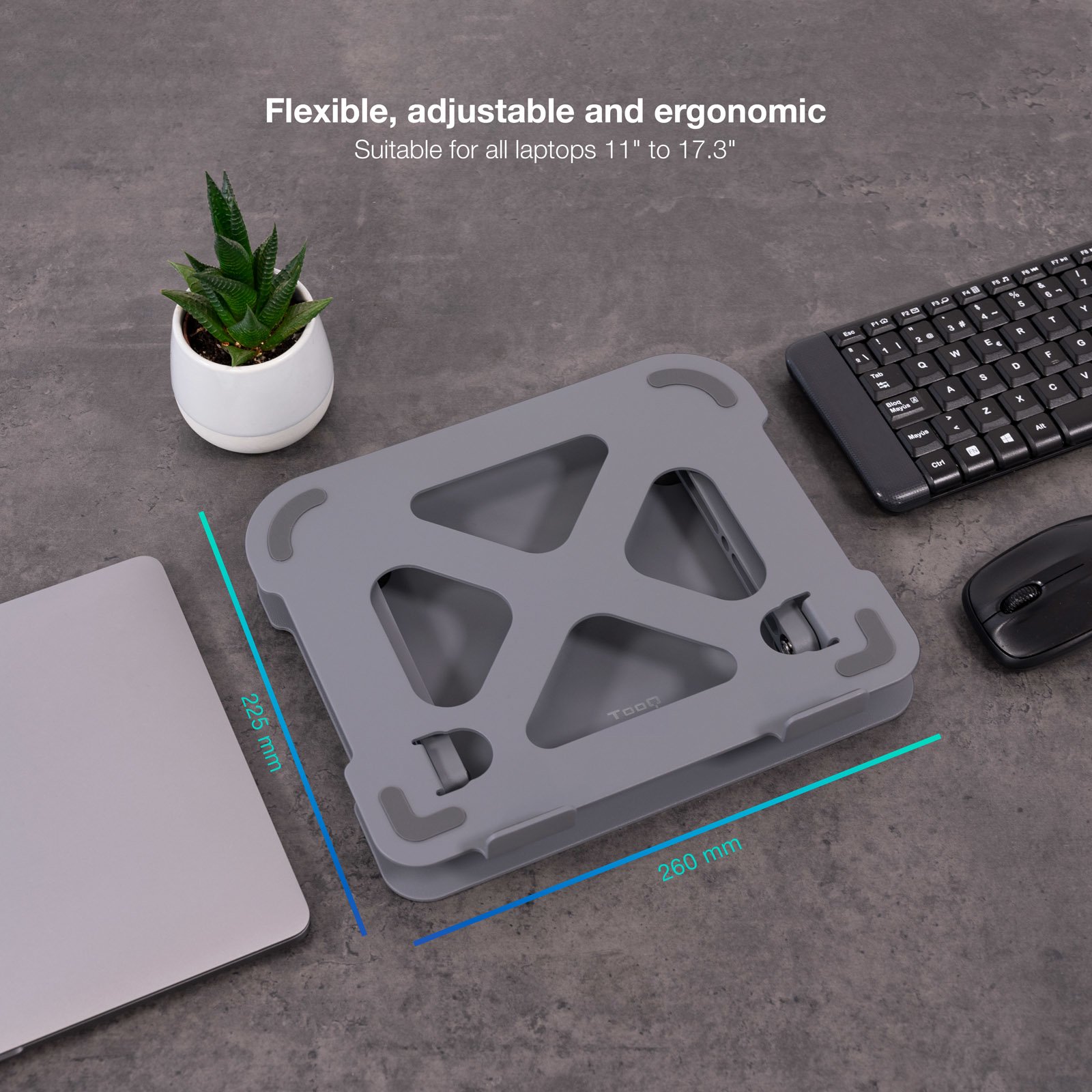 TOOQ TQLRS0012-AL-G — Soporte portátil ergonómico plegable altura regulable 4
