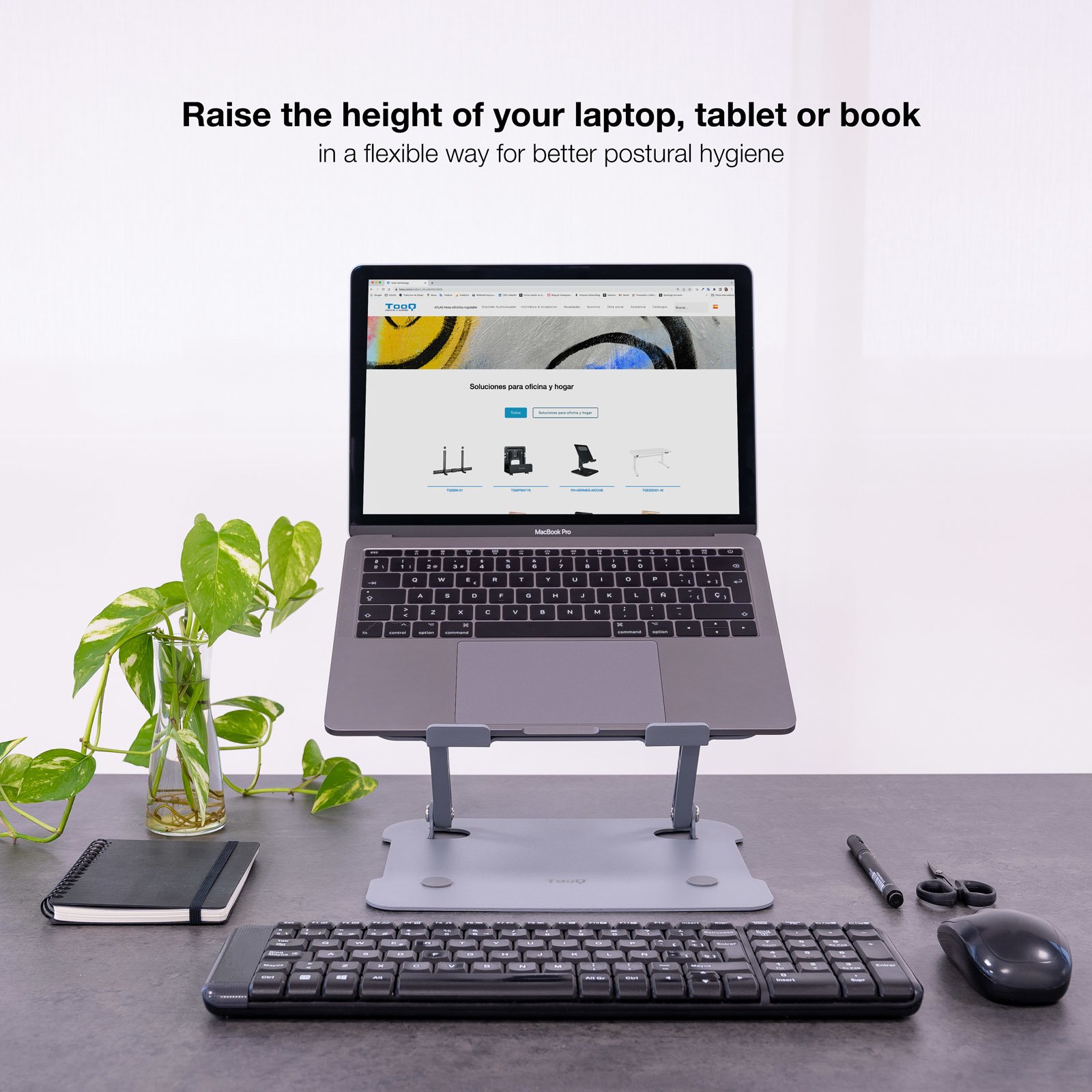 TOOQ TQLRS0012-AL-G — Soporte portátil ergonómico plegable altura regulable 5