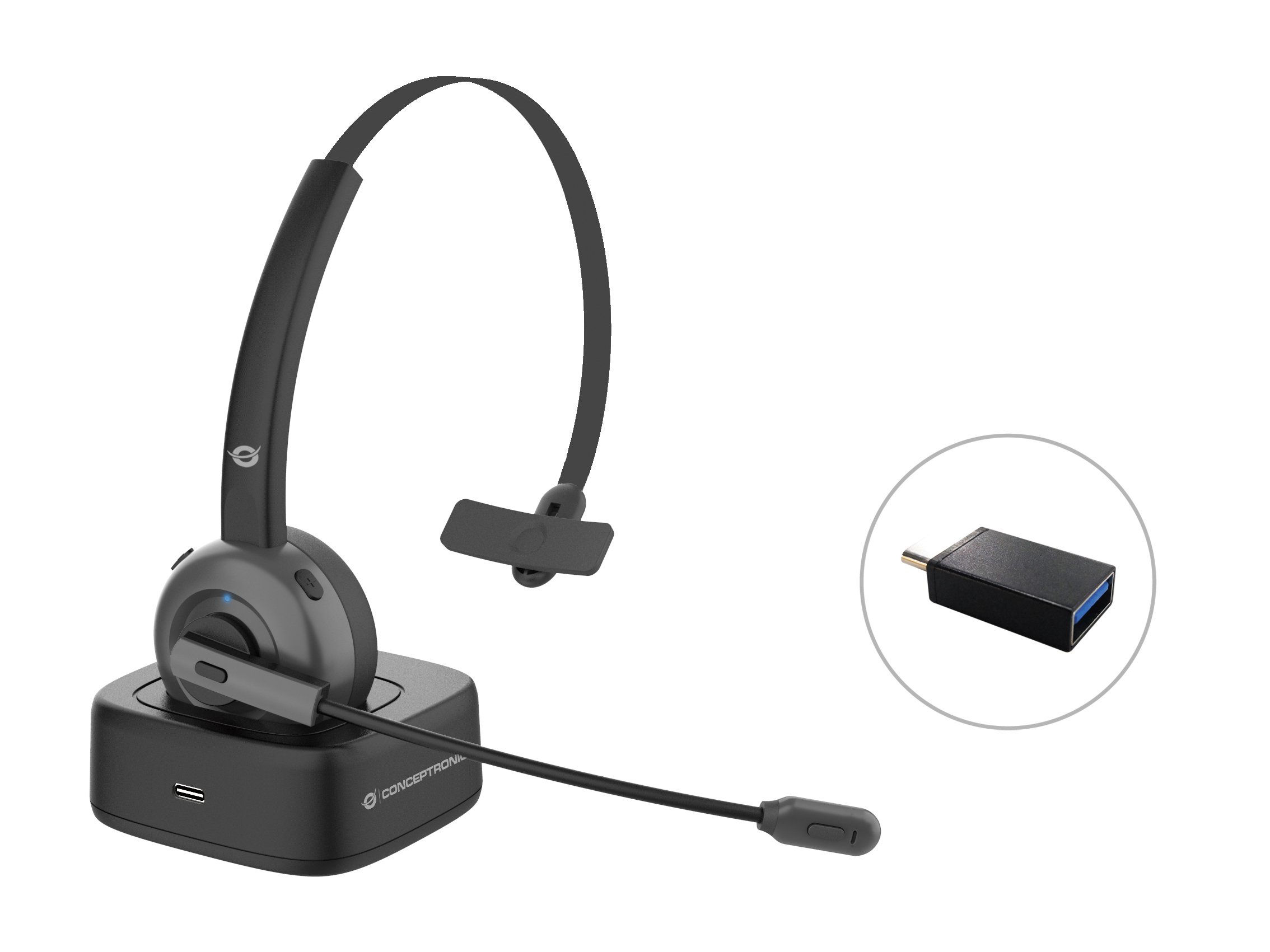 Conceptronic POLONA03BD — Headset Bluetooth con base de carga