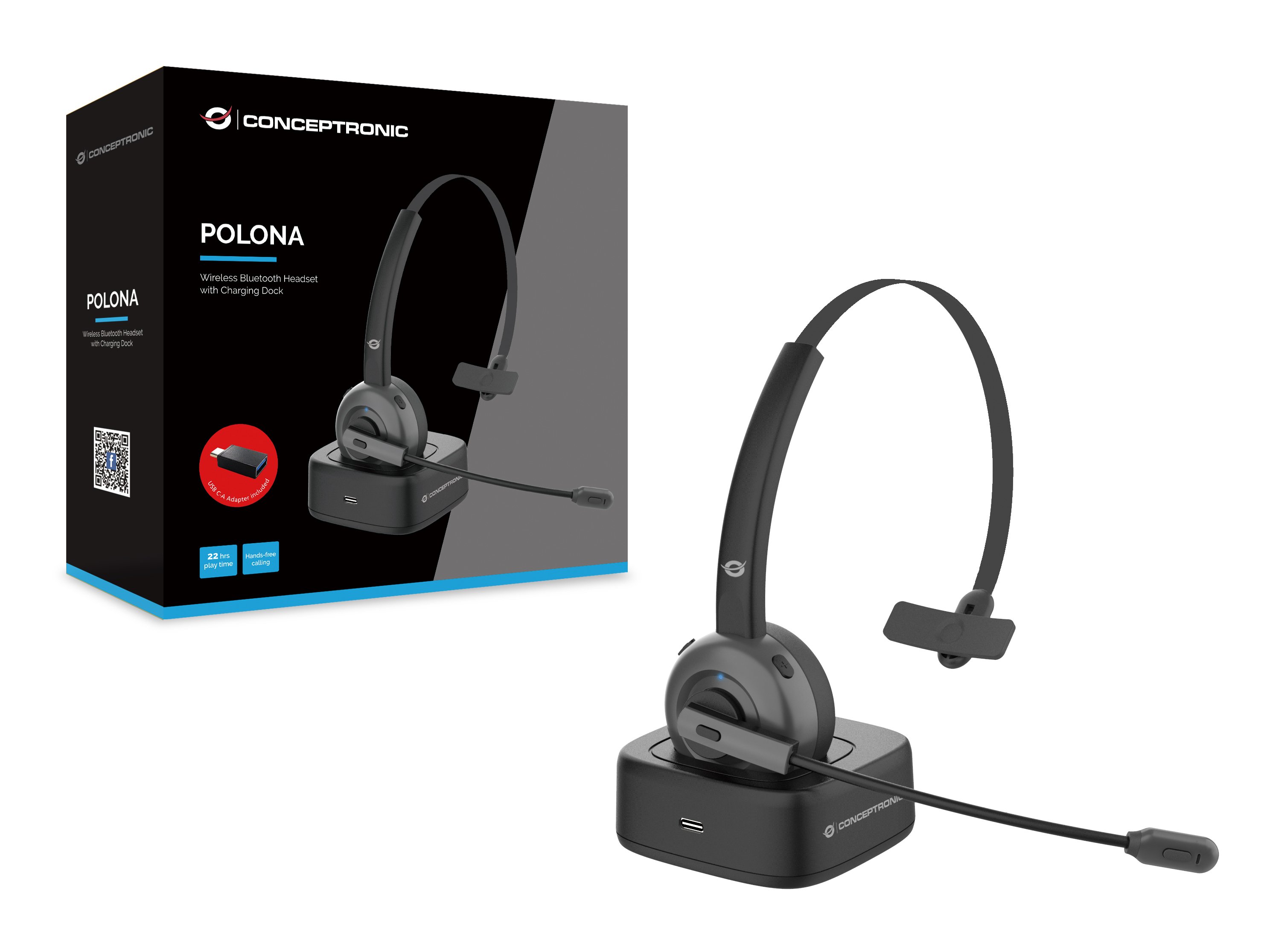 Conceptronic POLONA03BD — Headset Bluetooth con base de carga 2