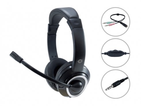 CONCEPTRONIC Polona — Headset con micrófono flexible y adaptador dual jack 3.5mm — vista detalle 1