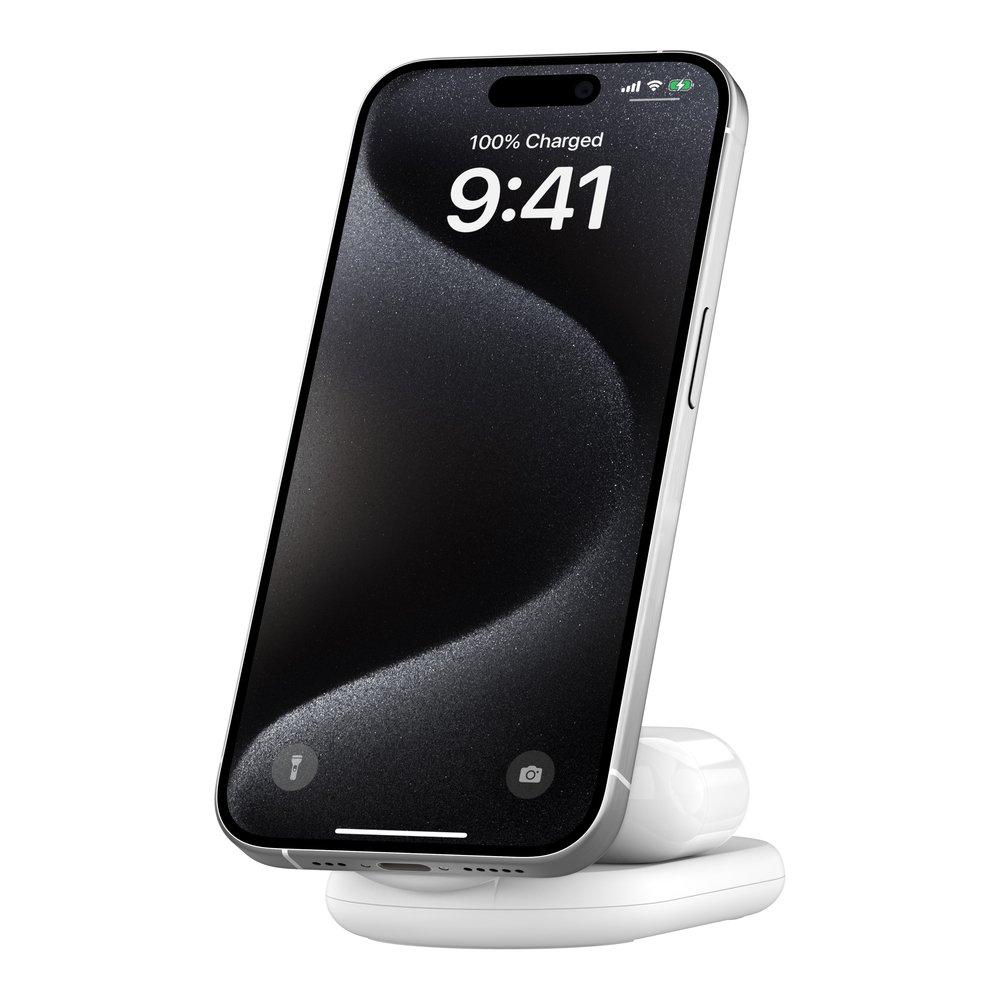 Belkin WIZ028VFWH — Cargador inalámbrico 2 en 1 Qi2 15W plegable 2