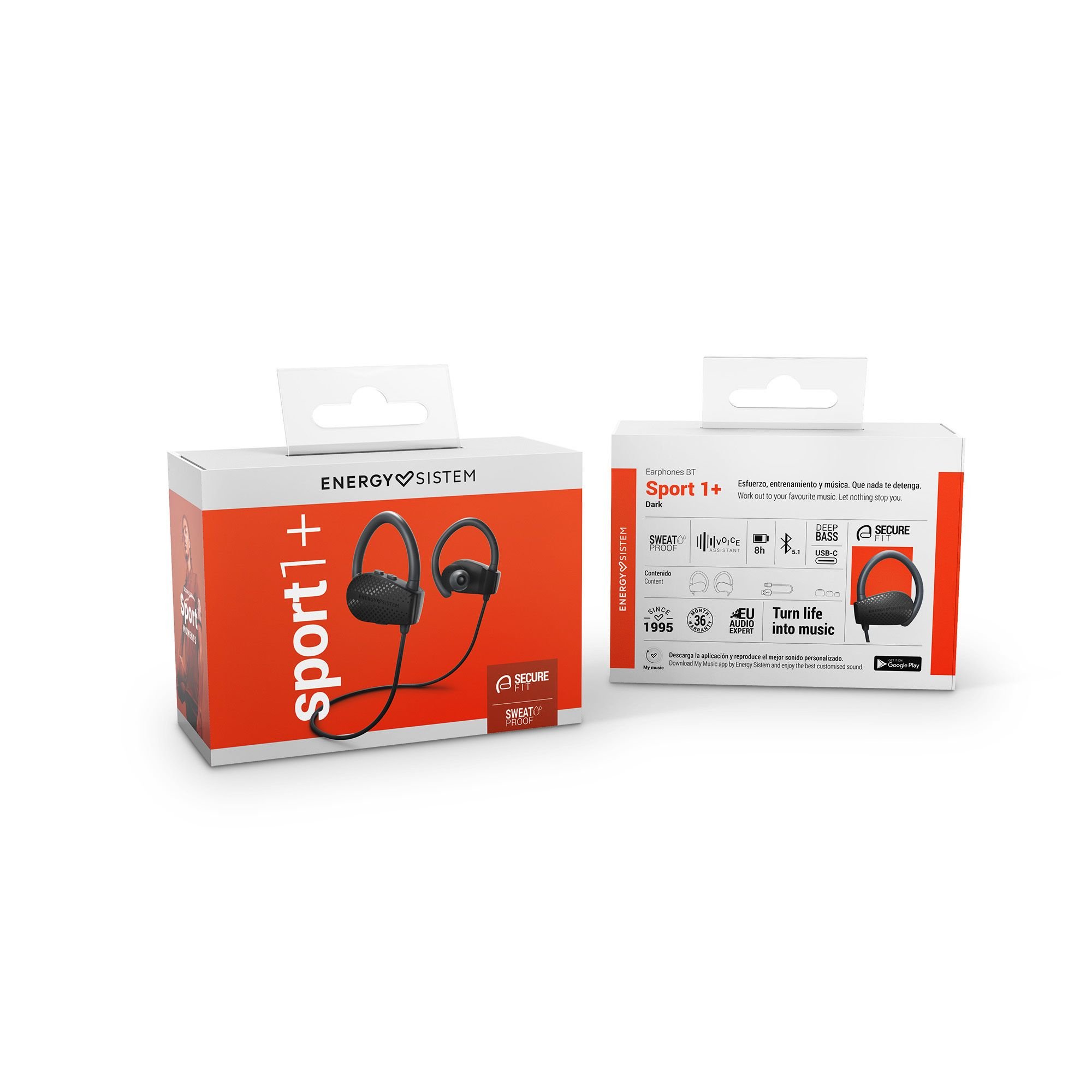 Energy Sistem Sport 1 Dark — Auriculares Bluetooth con Secure Fit y resistencia IPX4 5