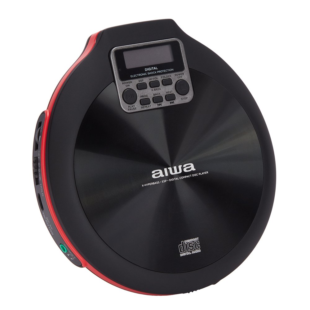 CD Portatil PCD-810RD X-HYPERBASS System Lector CD/CDR/MP3 Bateria Recargable por USB Color NEGRO/ROJO — vista detalle 1