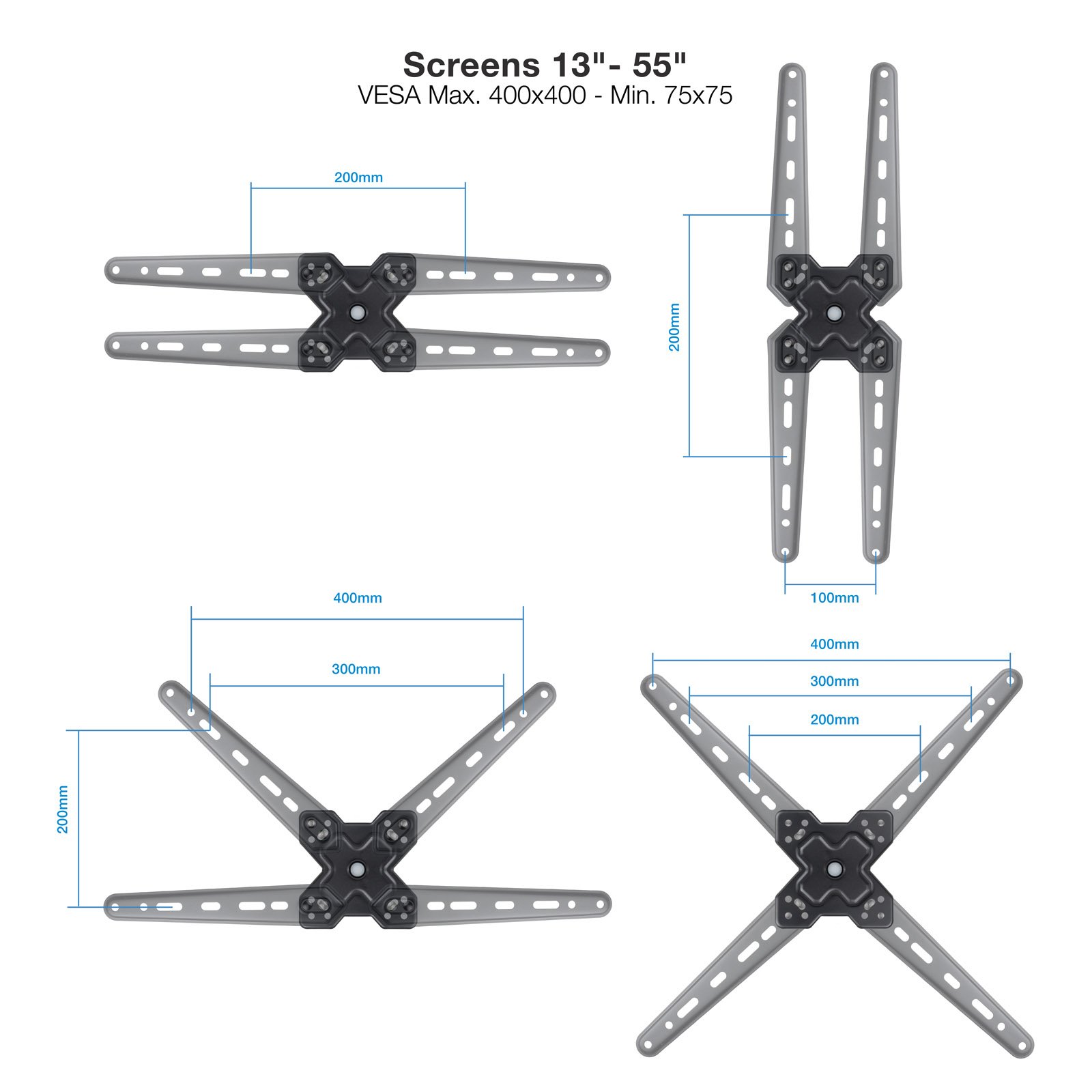 Soporte de Pared LP1355TN-B para Pantalla 13-55 MAX. 25KG VESA MAX. 400x400 UN Brazo Negro — vista detalle 1