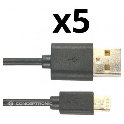 NORTESS Cable USB-A a Lightning — 2m, pack 5 unidades, negro