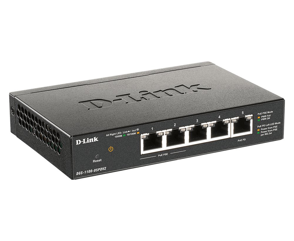(Km0) Switch Semigestionable DGS-1100-05PDV2 5P GIGA 2P POE (18W) 1xPD PORT para POE Passthrough no RACK CASH30 — vista detalle 2