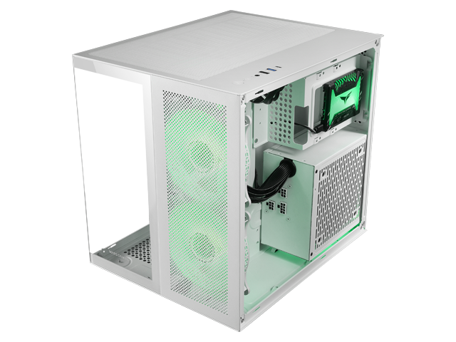 Caja Microatx CUBE Gaming Mcnovam Blanca Doble Panel de Cristal Templado Doble Camara Rejilla Frontal USB-C USB-A 3.0 — vista detalle 1