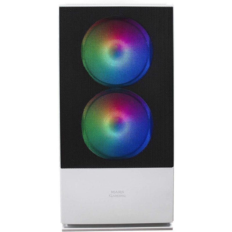 MARS GAMING MCZ White — Caja MicroATX gaming con frontal mesh y 2 ventiladores RGB — vista detalle 1