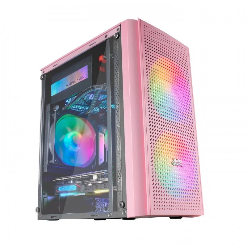 Caja Microatx Gaming MC300 PINK Frontal MESH 3xVENTILADORES 120mm RGB Lateral de Cristal Templado sin Fuente de Alimentacion — vista detalle 2