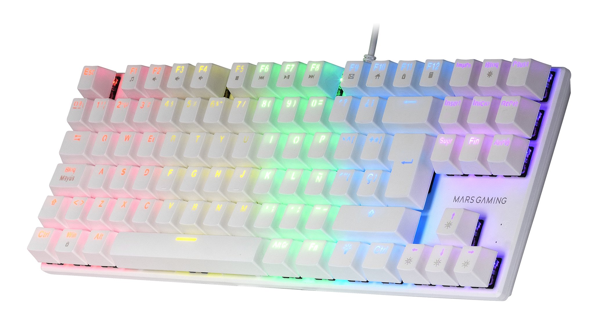 Teclado Mecanico Compackto TKL MK80 Italiano White Iluminacion 12EFECTOS Switch Marron RGB PR de 1000Hz ANTI-GHOSTING — vista detalle 1