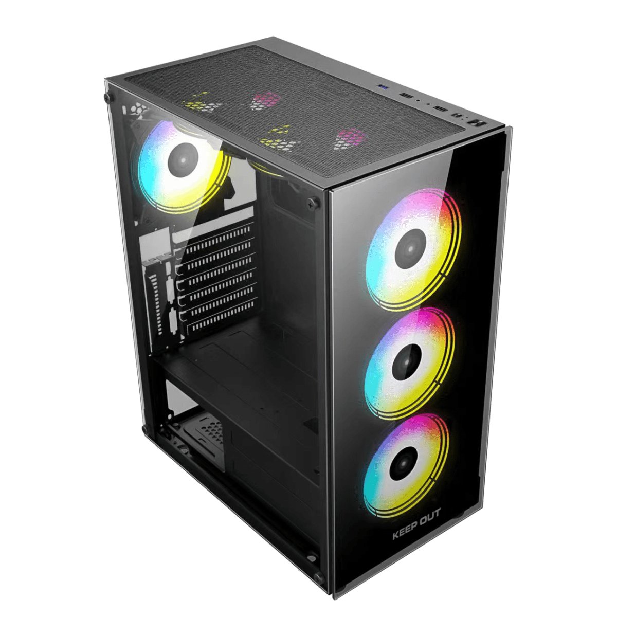 Caja Microatx XC-210 Glass 1x3.5” 2x2.5” 1xUSB2.0 1xUSB3.0 GPU Max 305mm Latcristal Templado Negro — vista detalle 1