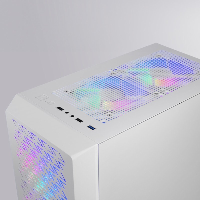 Caja ATX Semitorre Gaming Mcgeo Frontal Blanco de Malla Geometrica 4x120mm FRGB Rainbow — vista detalle 2