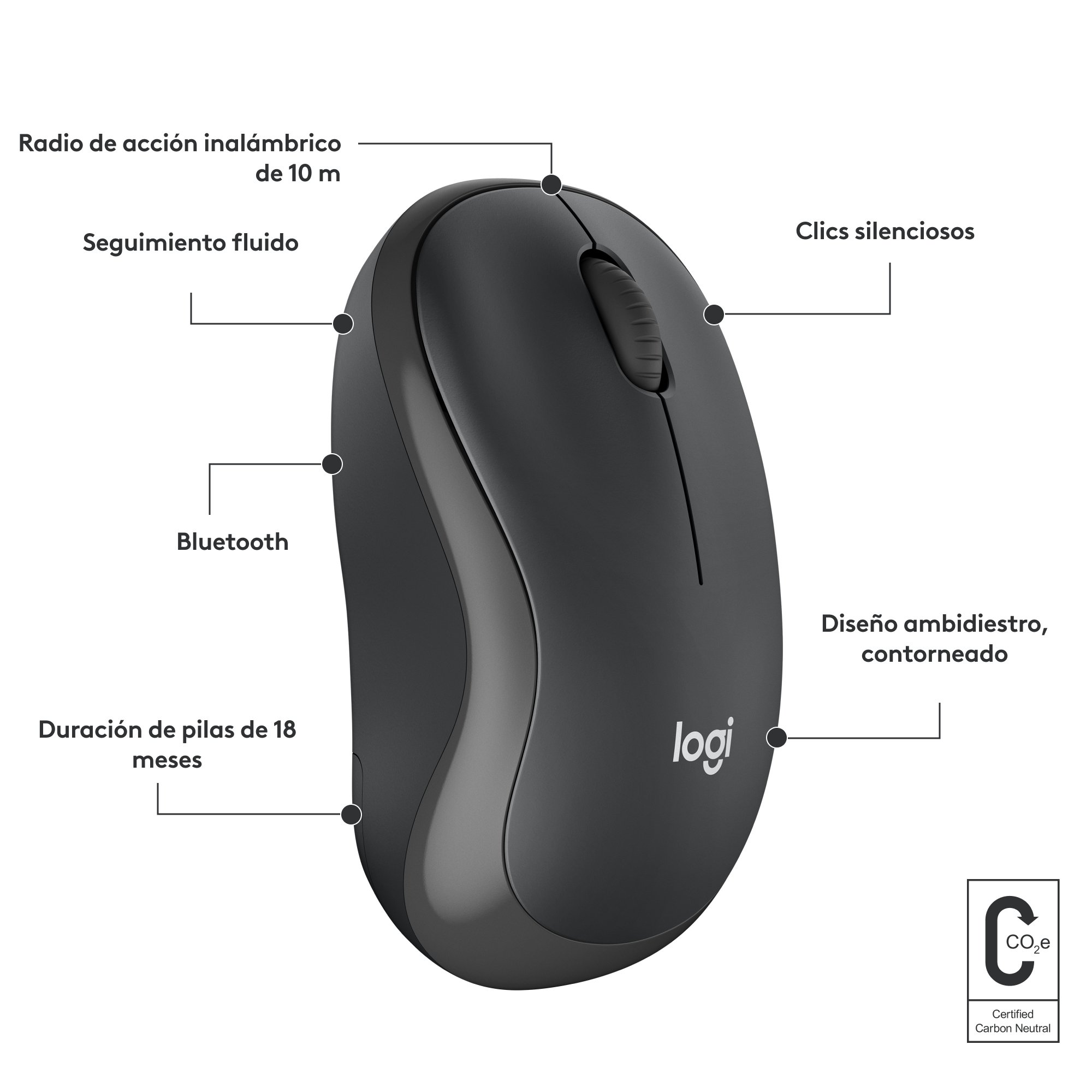 Logitech M240 — Ratón Bluetooth silencioso 3 botones negro 7