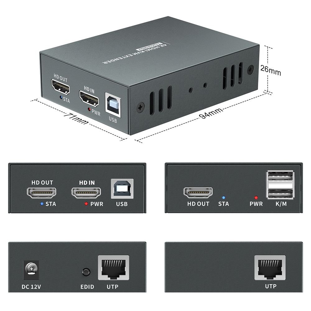 Level One HVE-8111 — Extensor HDMI 4K + USB hasta 100m por Cat6 4