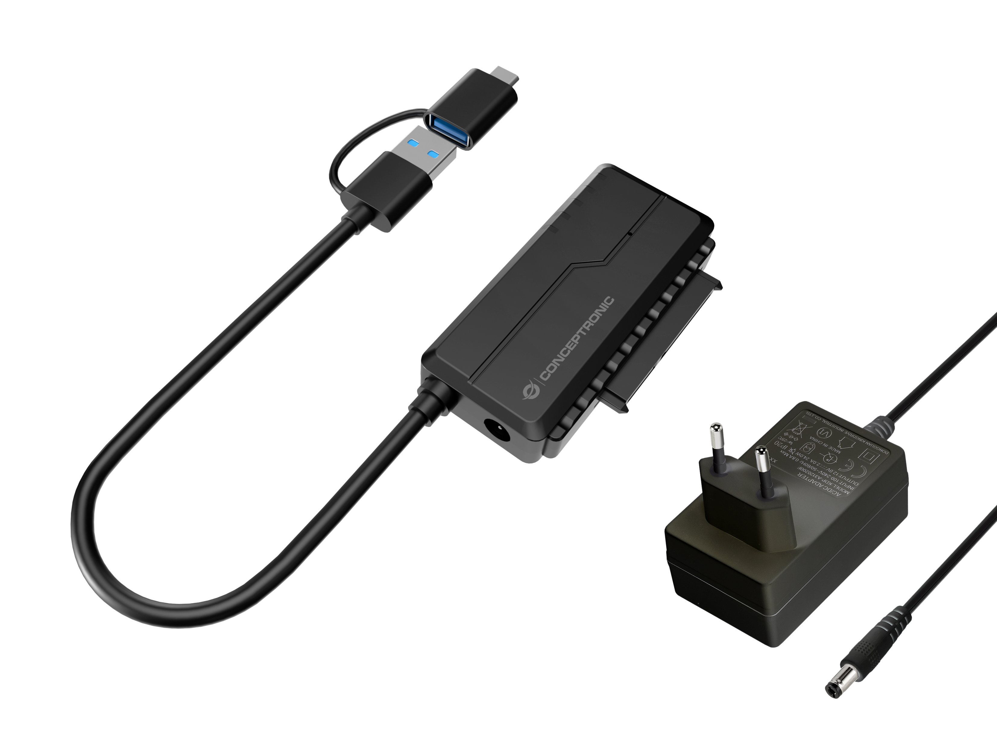 CONCEPTRONIC ABBY21B — Adaptador USB-A a SATA con USB-C incluido