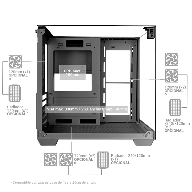 Caja Microatx Gaming Mcvisionmp Triple Cristal Templado GPU 330mm 1x3.5 1x2.5 Rosa — vista detalle 1