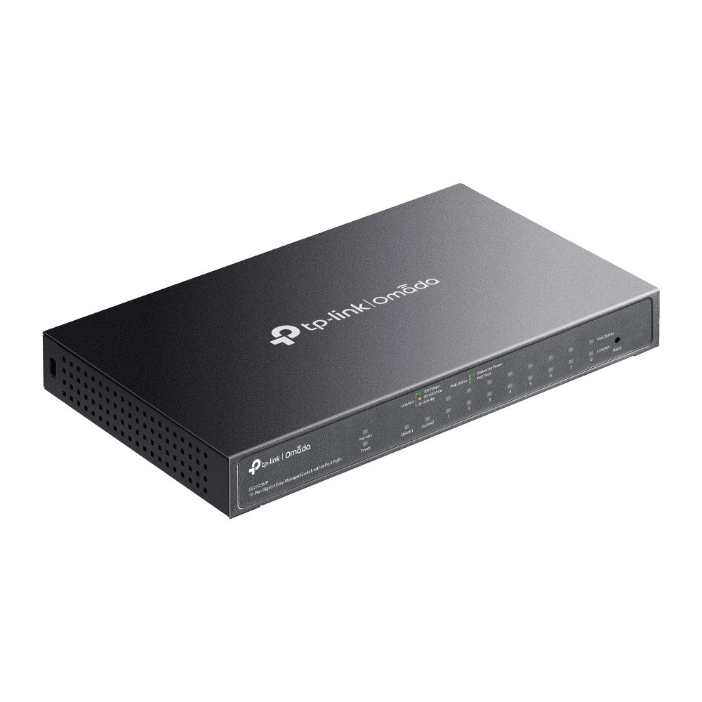 TP-LINK ES210GMP — Switch 10 puertos con 8 PoE+ 30W y gestión VLAN — vista detalle 2