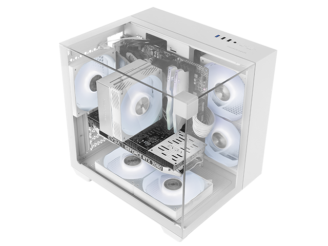Caja Microatx Gaming Mcvisionmw Triple Cristal Templado GPU 330mm 1x3.5 1x2.5 Blanco — vista detalle 1