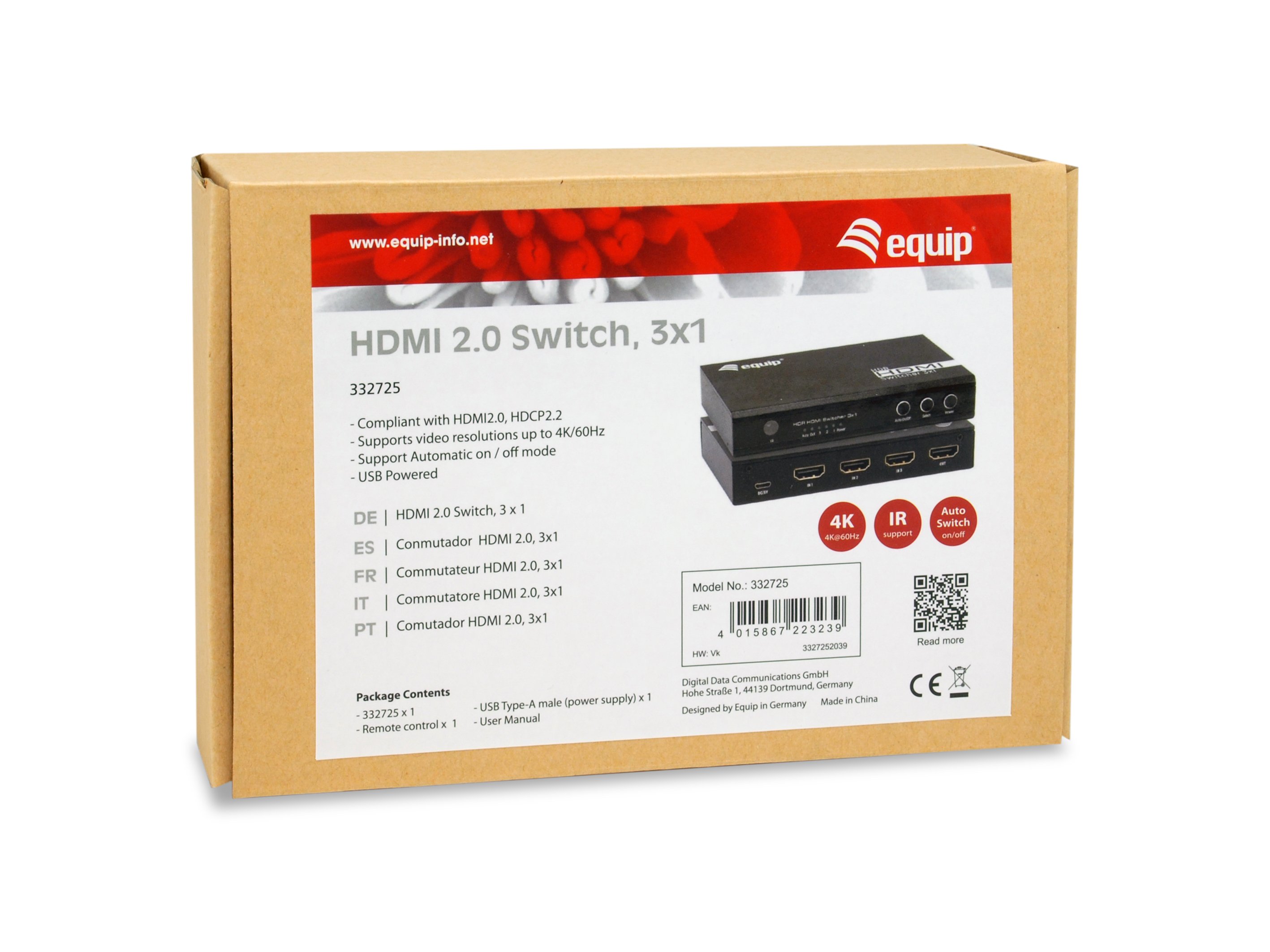 EQUIP Switch HDMI 3x1 — 4K con alimentación USB 5