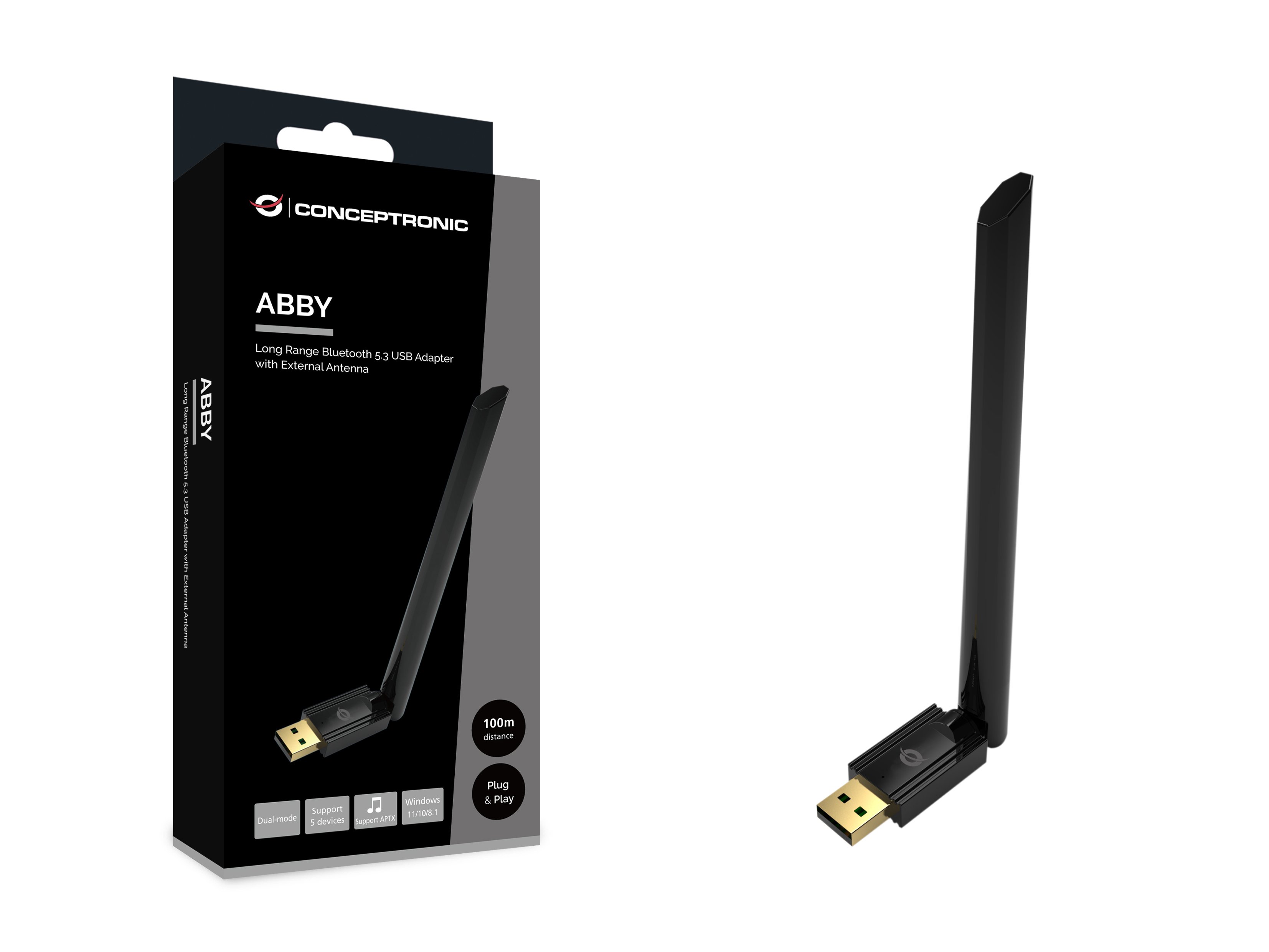 Adaptador Bluetooth ABBY017B USB Bluetooth 5.3 Largo Alcance 100m 5 Dispositivos Simultaneos — vista detalle 1
