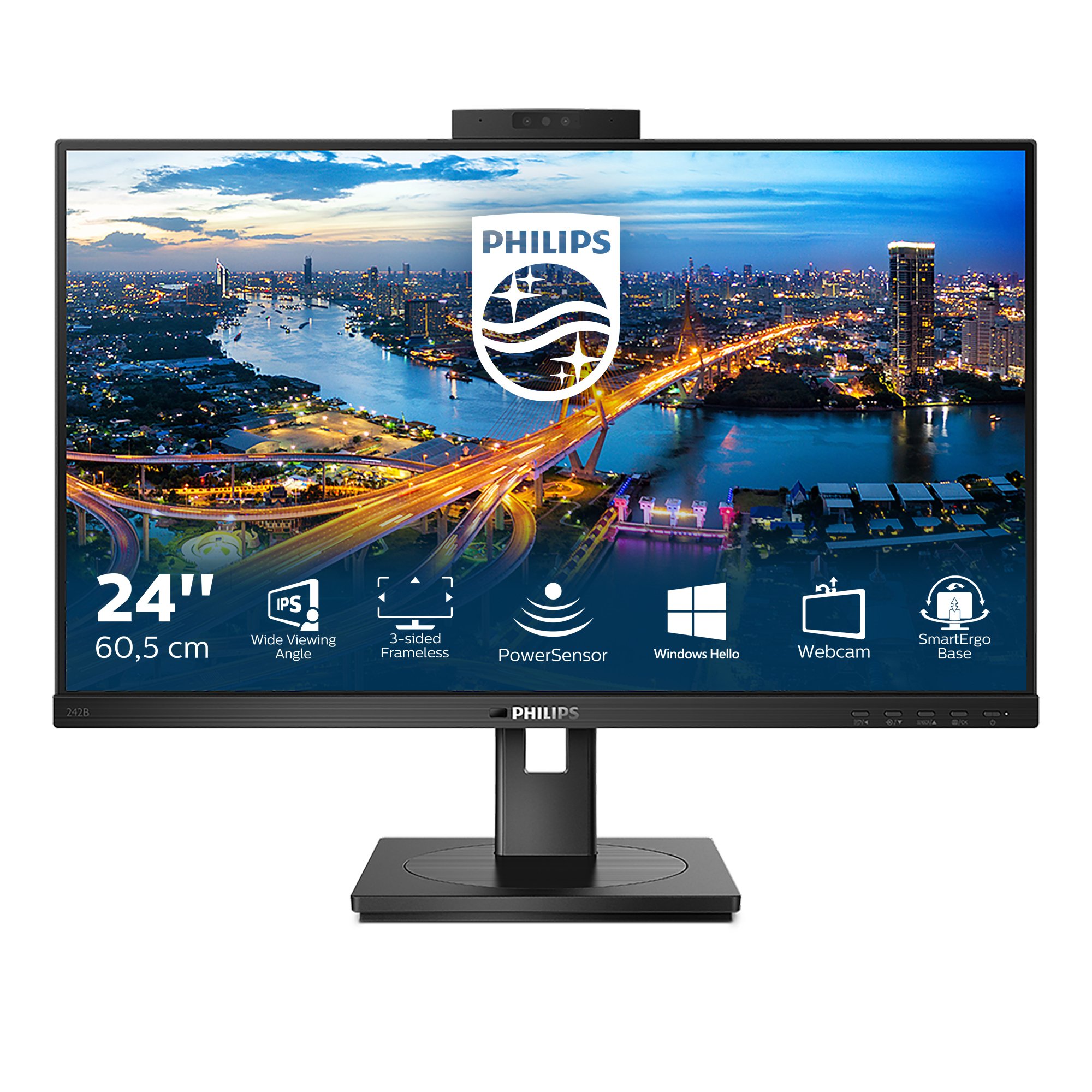 Monitor 24" DP HDMI DVI-D VGA 242B1H/00 IPS FHD 75hz 4ms 300cd VESA 100x100 2x2W Webcam Negro — vista detalle 1