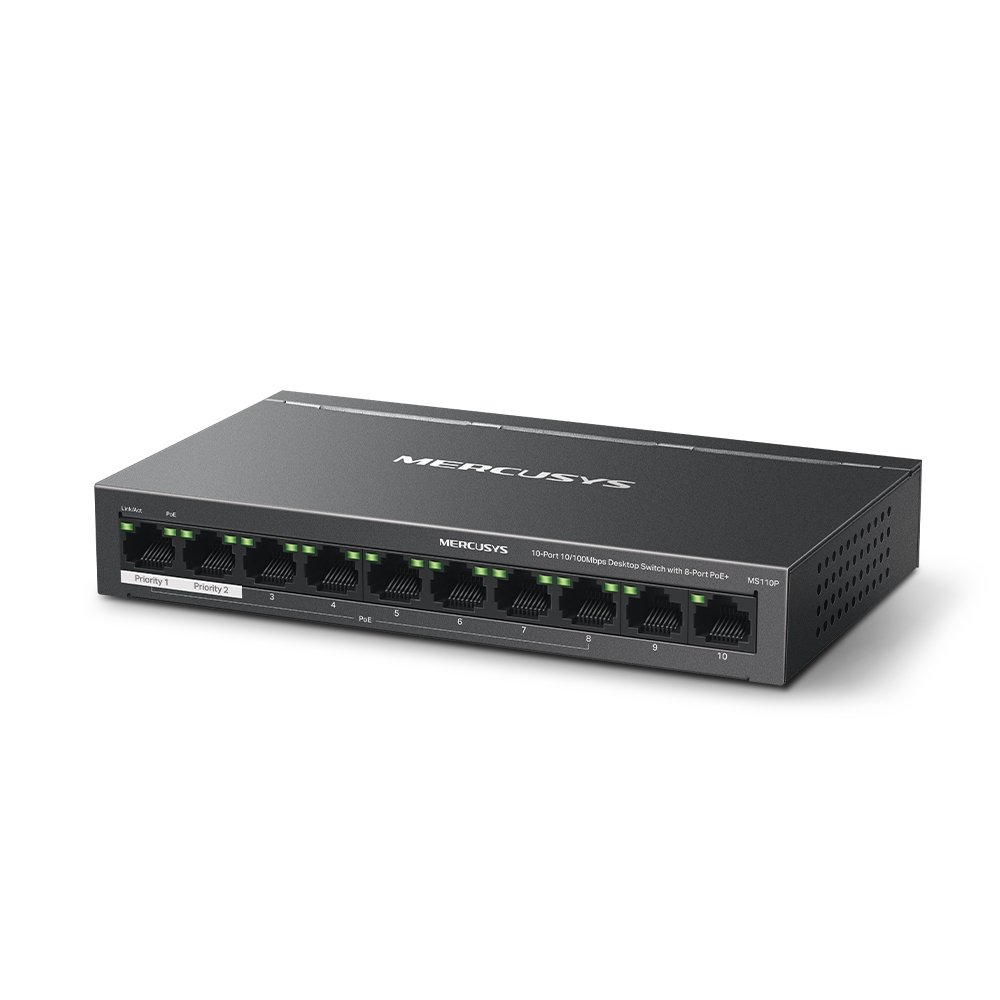 Switch Poe+ no Gestionable MS110P 10P 10/100 con 8P Poe+ 65W Ethernet Mini Desktop — vista detalle 1