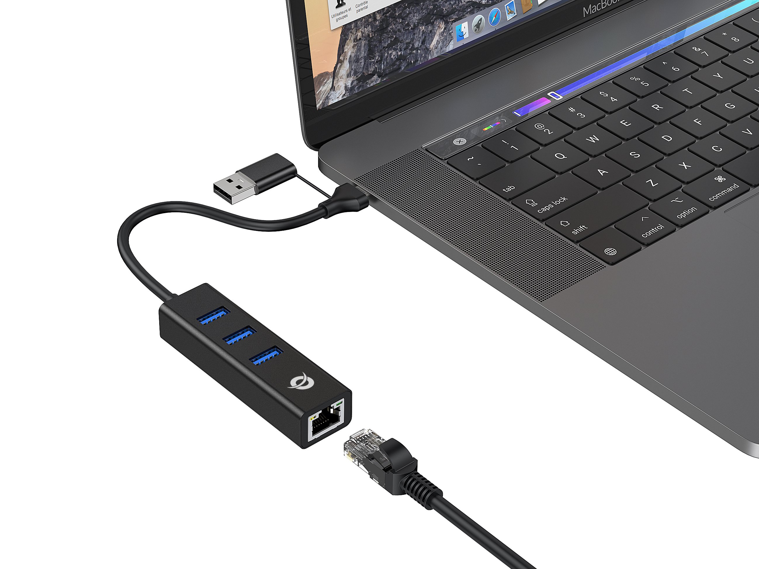 CONCEPTRONIC Adaptador USB-C — Ethernet Gigabit + Hub USB 3.0 3 puertos 5