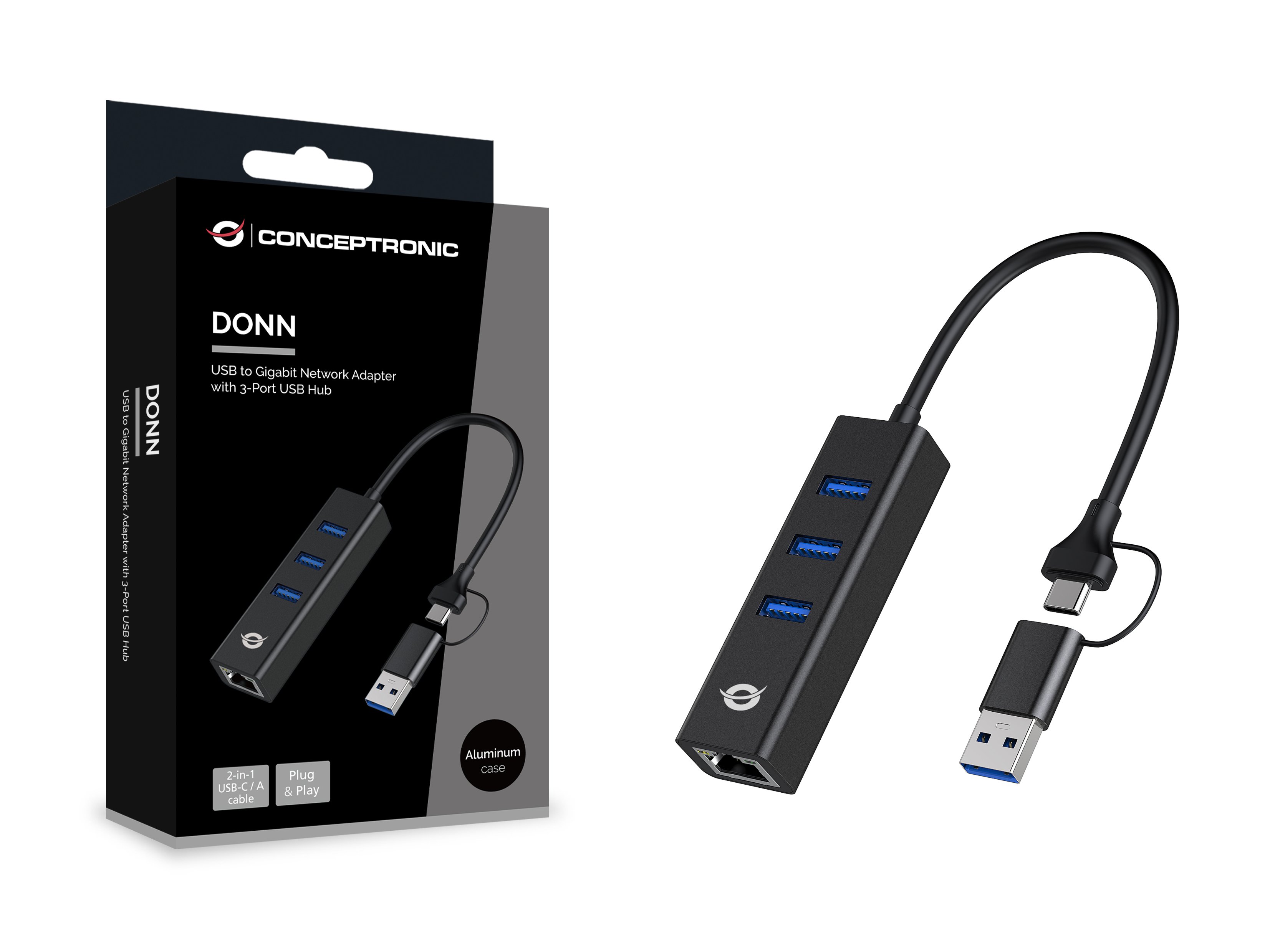 CONCEPTRONIC Adaptador USB-C — Ethernet Gigabit + Hub USB 3.0 3 puertos 6