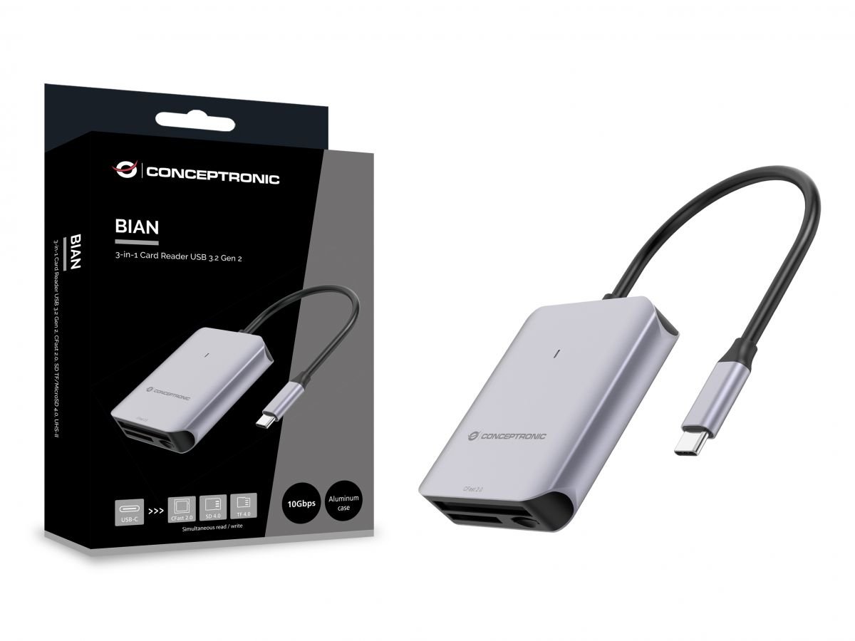 Conceptronic BIAN09G — Lector de tarjetas USB-C para SD/microSD 4
