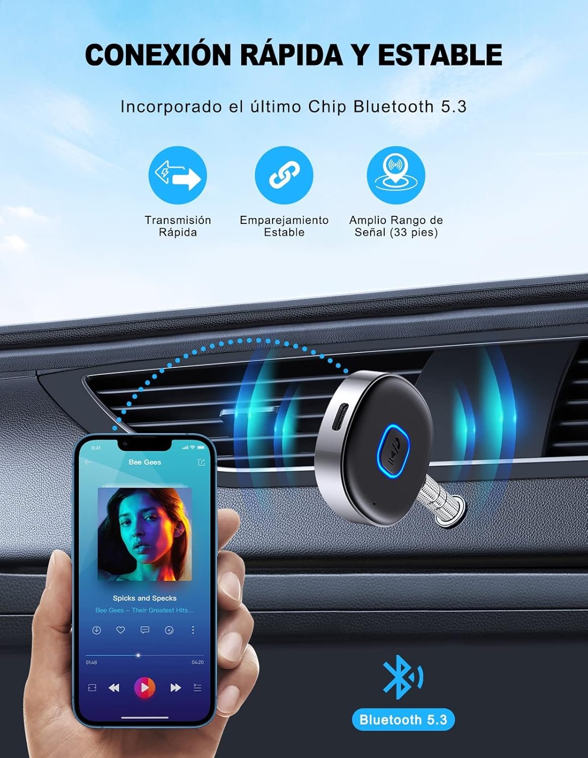 OEM MOHARD J33 — Receptor Bluetooth 5.3 con entrada audio 3.5mm 6