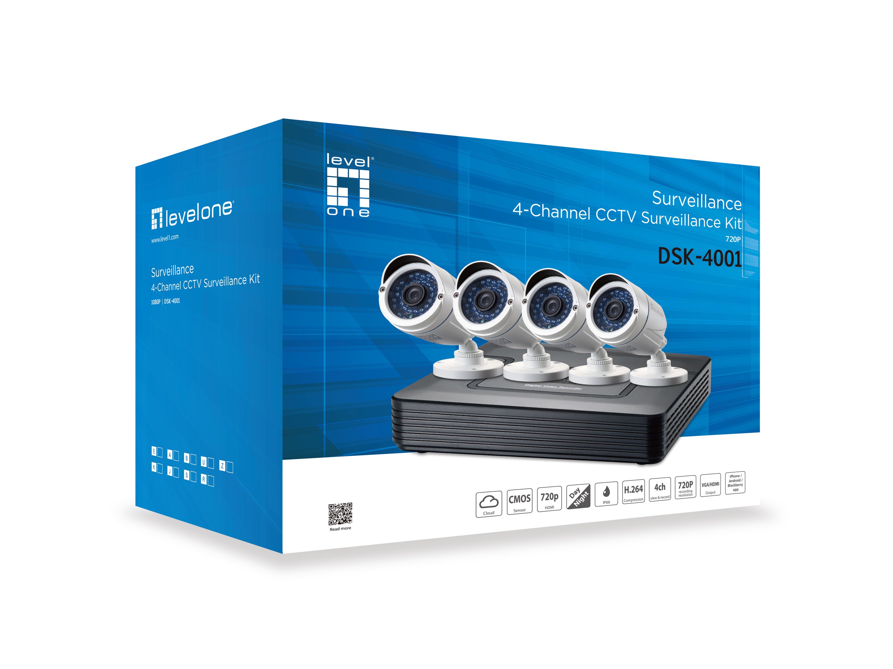 LEVEL ONE DSK-4001 — Kit videovigilancia 1080P 4 canales con grabador 2