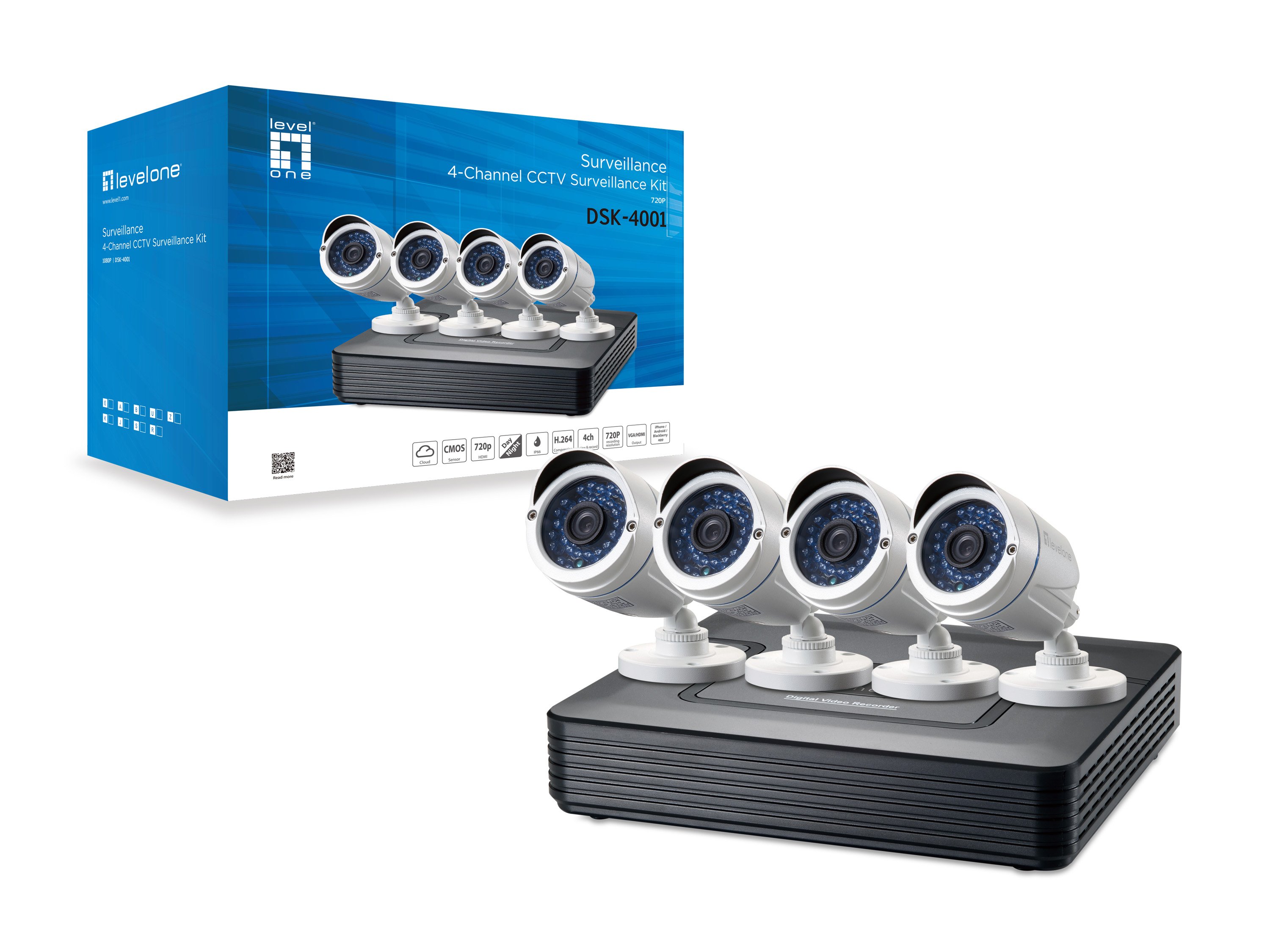LEVEL ONE DSK-4001 — Kit videovigilancia 1080P 4 canales con grabador 3