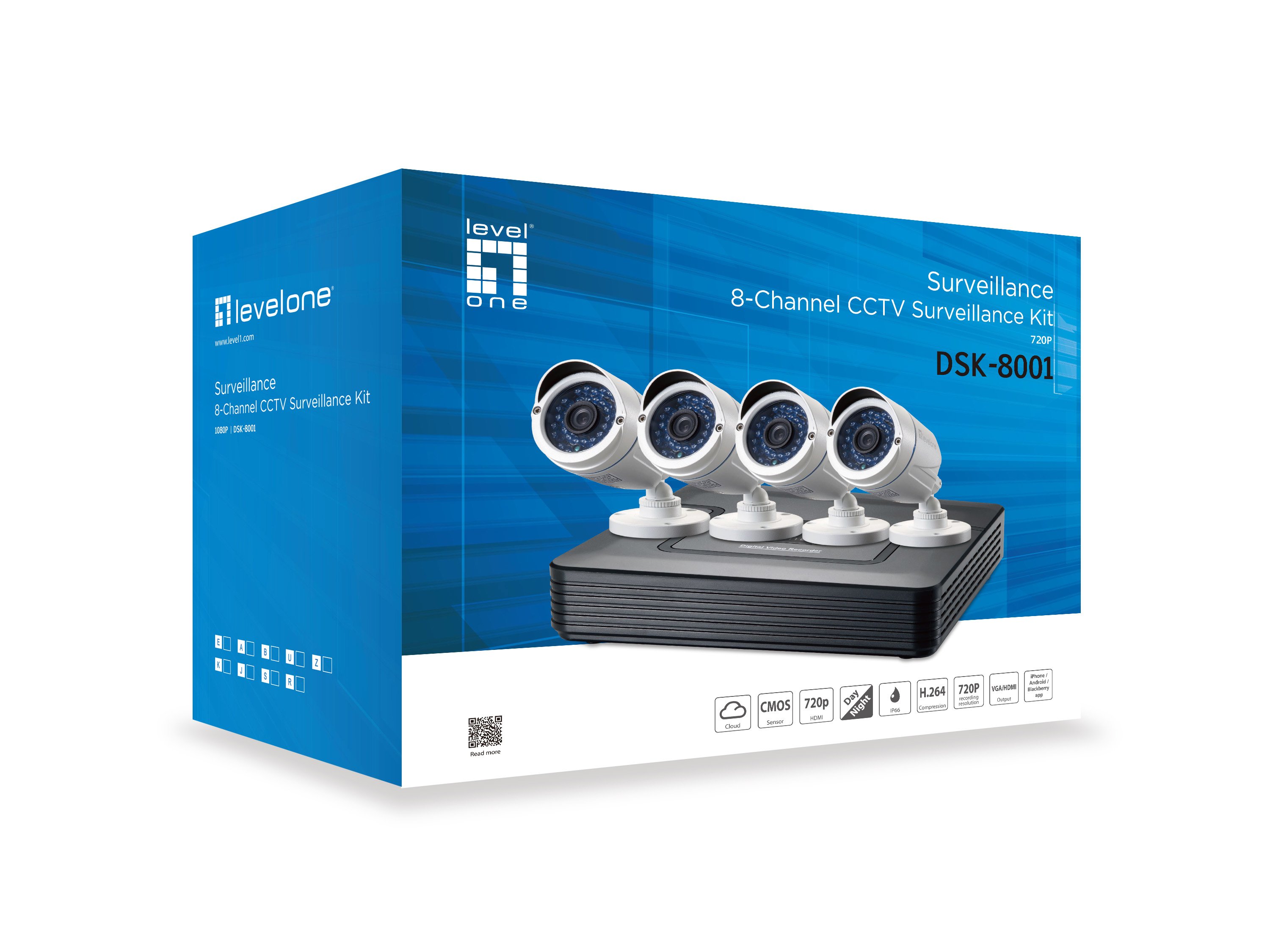 Kit Videovigilancia 1080P DSK-8001 8 Canales 4 Camaras INT/EXT + Grabador Cables Iluminacion LED (SIN HD) — vista detalle 1