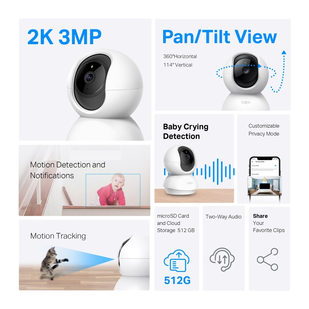 Camara IP WIFI TP-LINK TAPO TC71 PAN TILT 2K 3MP 2WAY Audio Movimiento 360º H 114º V V.NOCTURNA COMP con Alexa y Google HOME — vista detalle 1