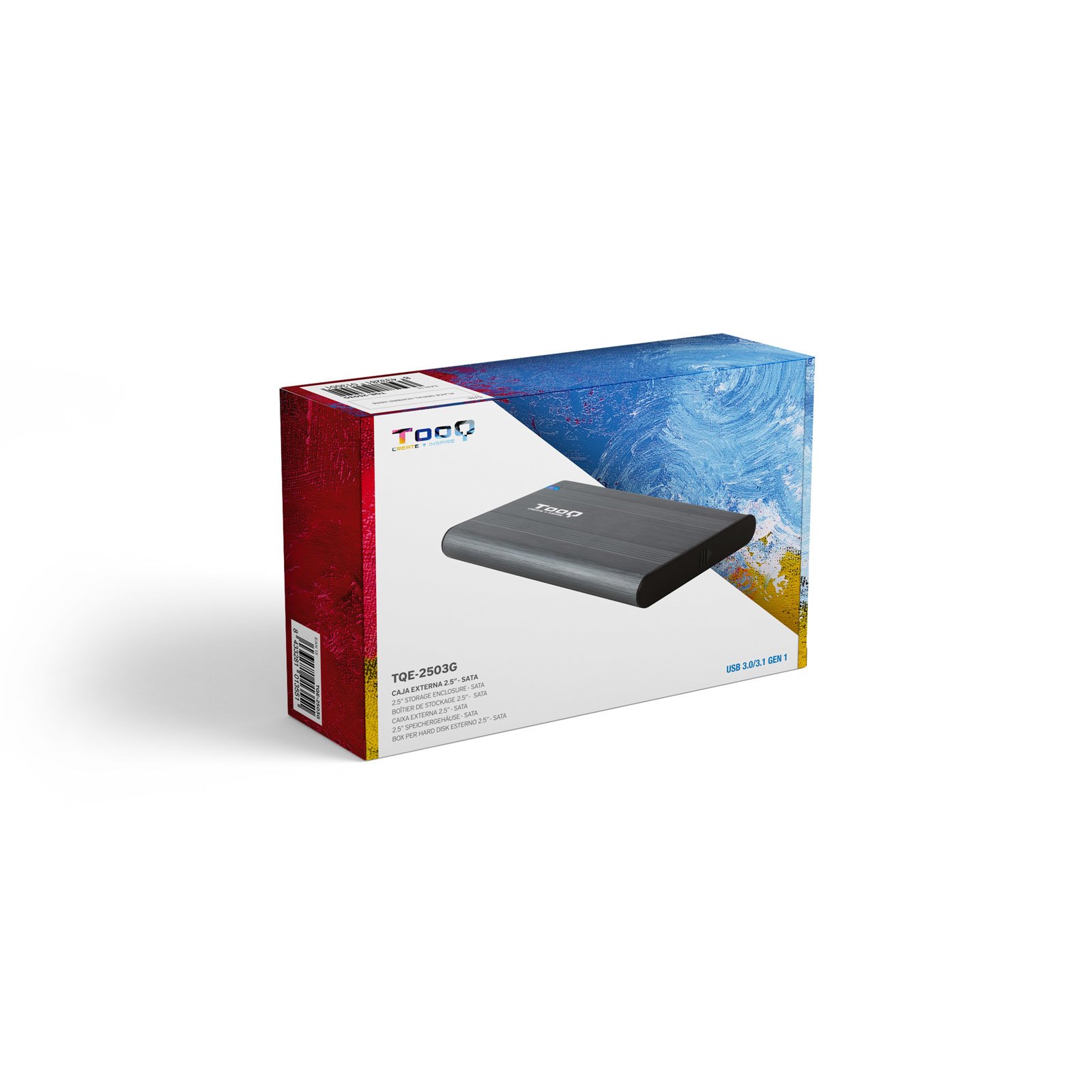 Caja Externa 2.5" USB 3.0 TQE-2503G Gris para HD/SSD de hasta 9.5mm SATA USB 3.0/3.1 sin Tornillos — vista detalle 2