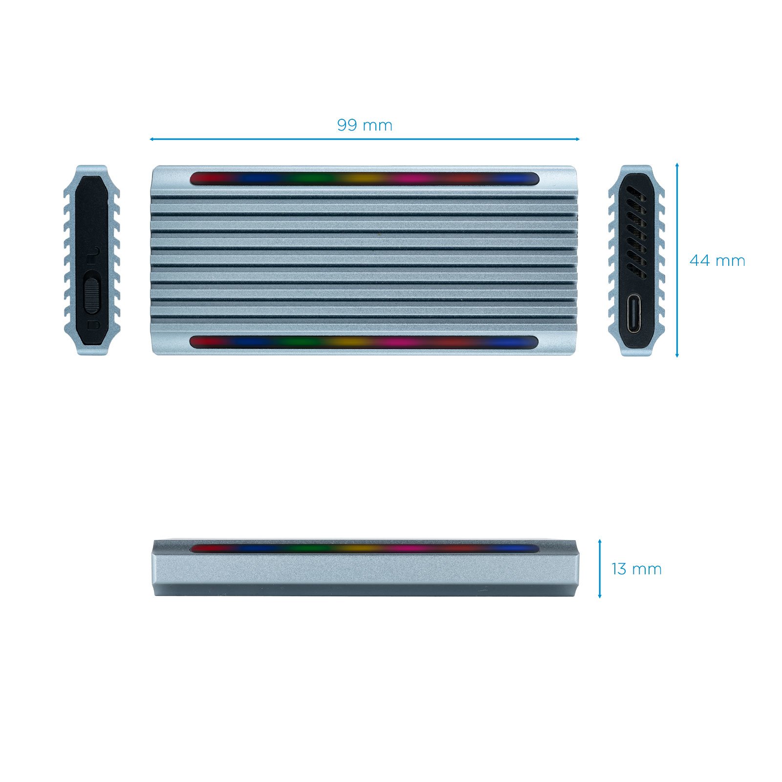 Caja Externa M.2 USB-C TQE-2221G para M.2 NGFF/NVMe USB 3.1 GEN2 USB-A Gris 3