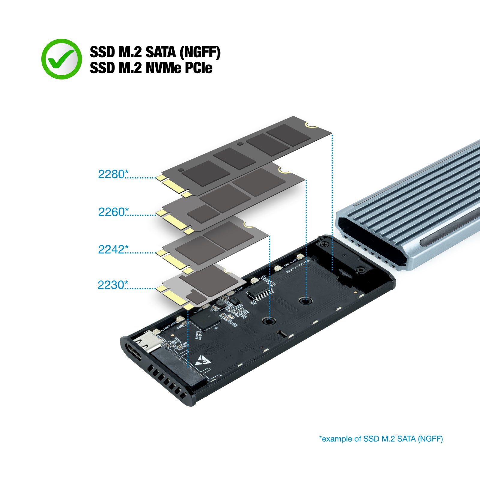 Caja Externa M.2 USB-C TQE-2221G para M.2 NGFF/NVMe USB 3.1 GEN2 USB-A Gris 4