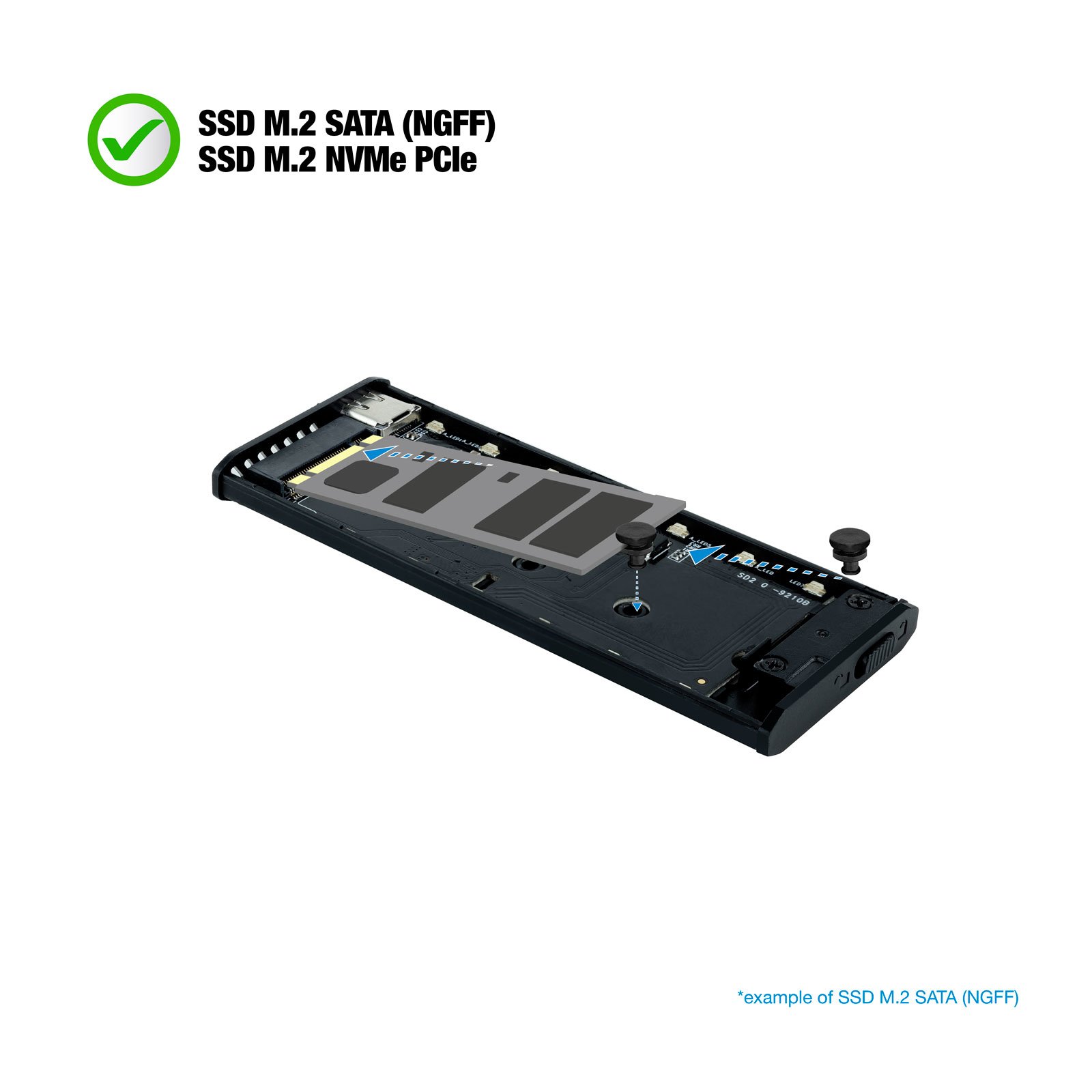 Caja Externa M.2 USB-C TQE-2221G para M.2 NGFF/NVMe USB 3.1 GEN2 USB-A Gris 5