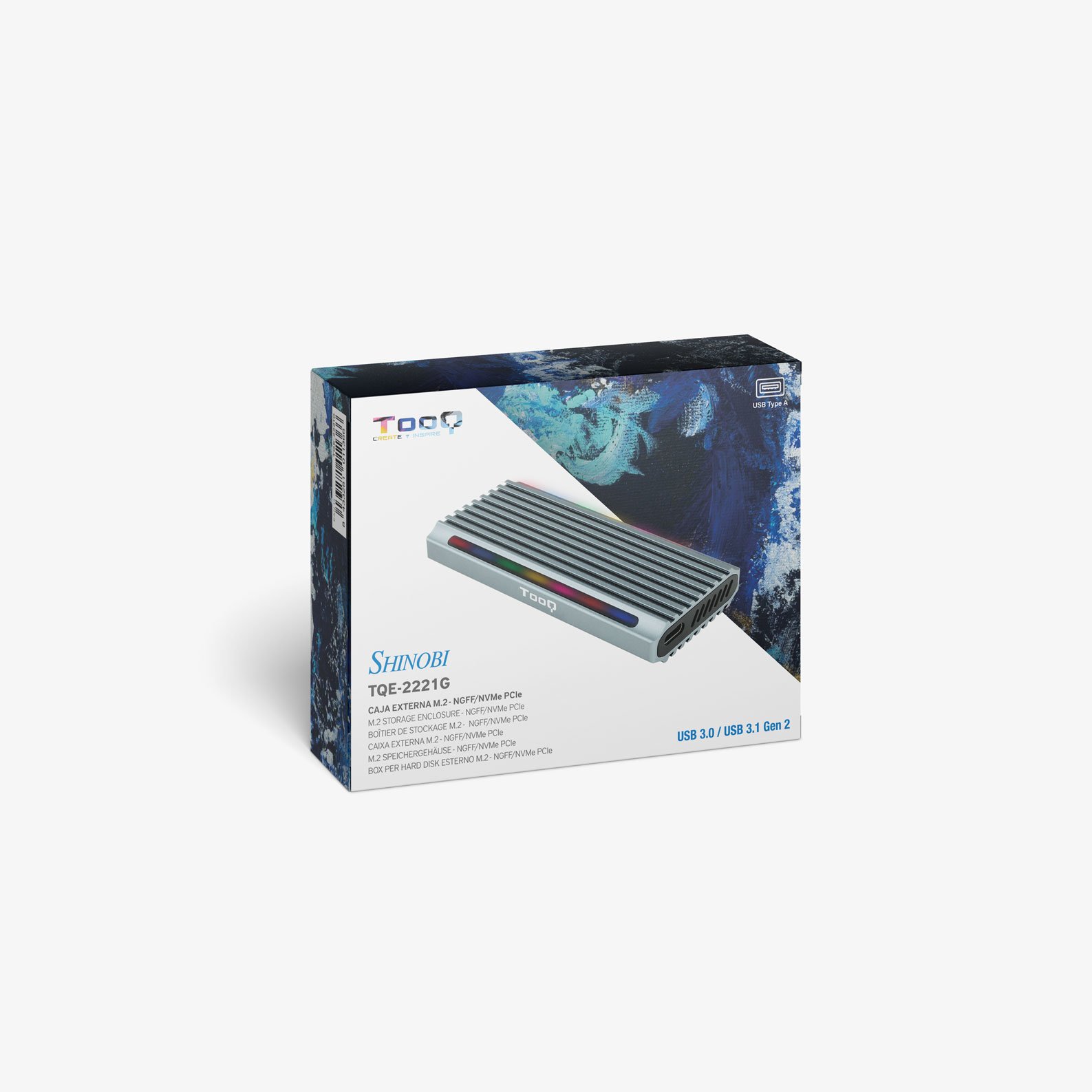 Caja Externa M.2 USB-C TQE-2221G para M.2 NGFF/NVMe USB 3.1 GEN2 USB-A Gris 9