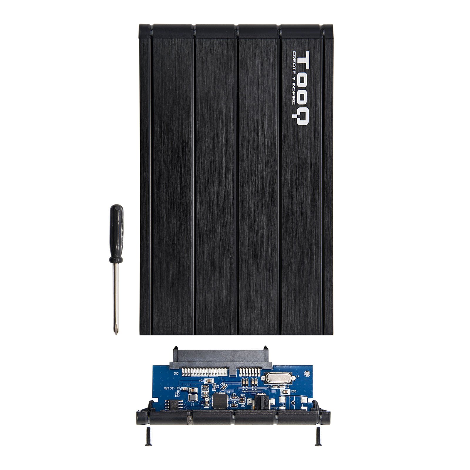TOOQ TQE-2530B — Caja externa 2.5" USB 3.0 para discos SATA — vista detalle 2