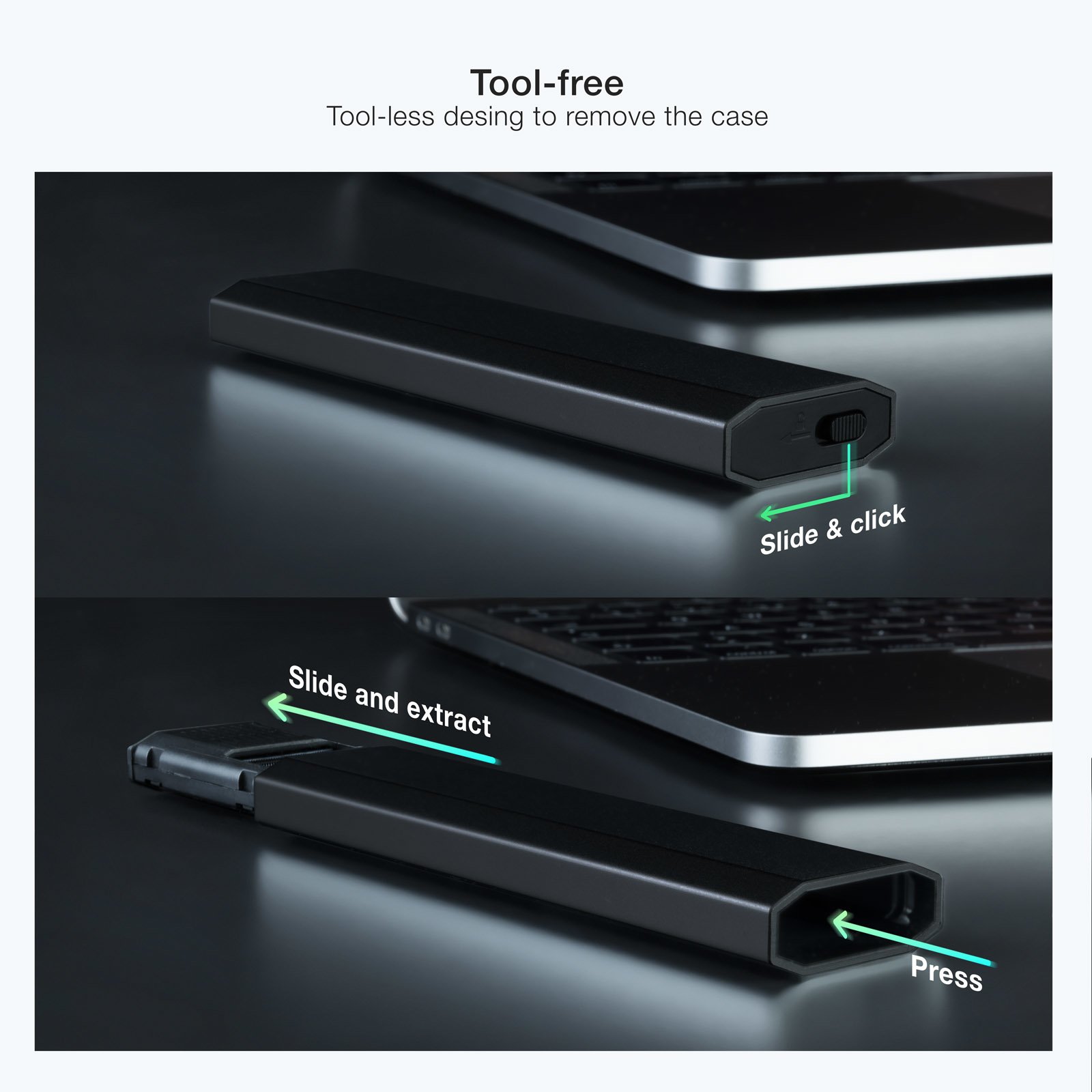 Caja Externa M.2 USB-C TQE-2223B para M.2 NGFF/NVMe USB 3.1 GEN2 Negro — vista detalle 2