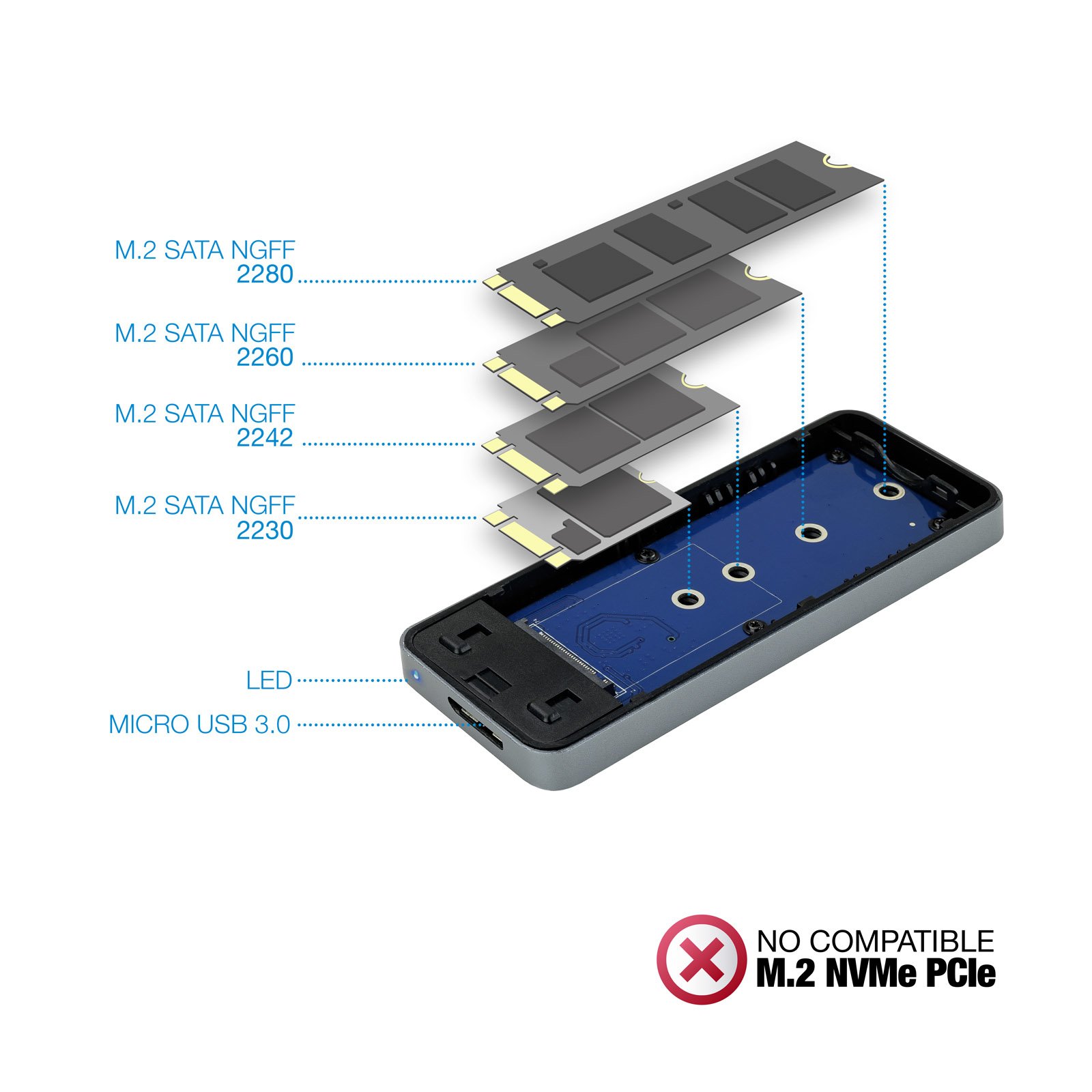 Caja Externa M.2 USB-C TQE-2281G para M.2 NGFF USB 3.1 GEN1 Gris — vista detalle 2