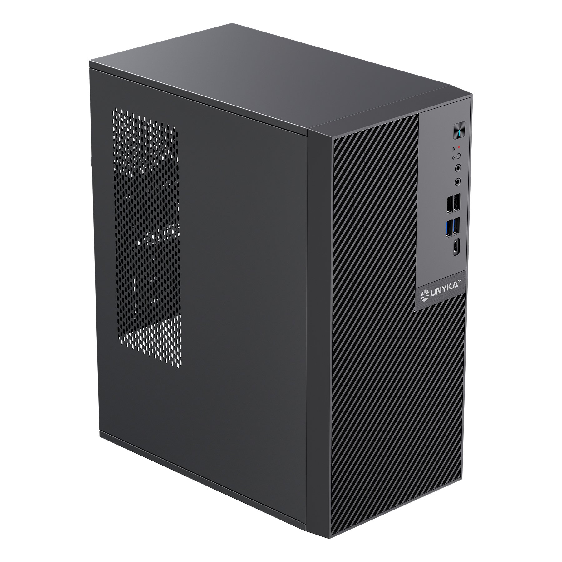 UNYKAch Numen 500 Pro — Micro ATX 17L con USB-C, sin fuente — vista detalle 2