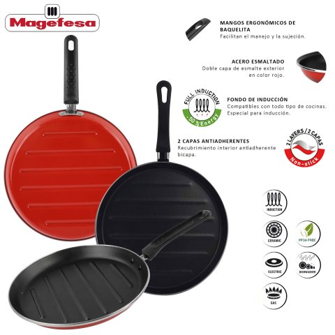 Asador K2 Rojo 28 bajo Acero Antiadherente Efecto Piedra TODO TIPO Cocina APTA Lavavajillas 2